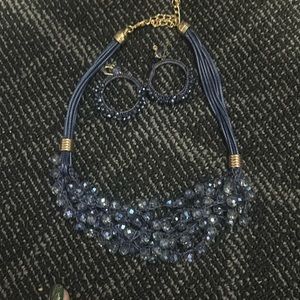 Blue/gold necklace and earring set